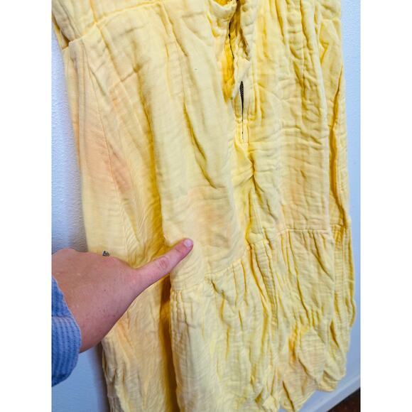 LOVE WHIT Yellow 100% Cotton Tie Back Crewneck Short Sleeve Flowy Midi Dress S - Picture 6 of 12